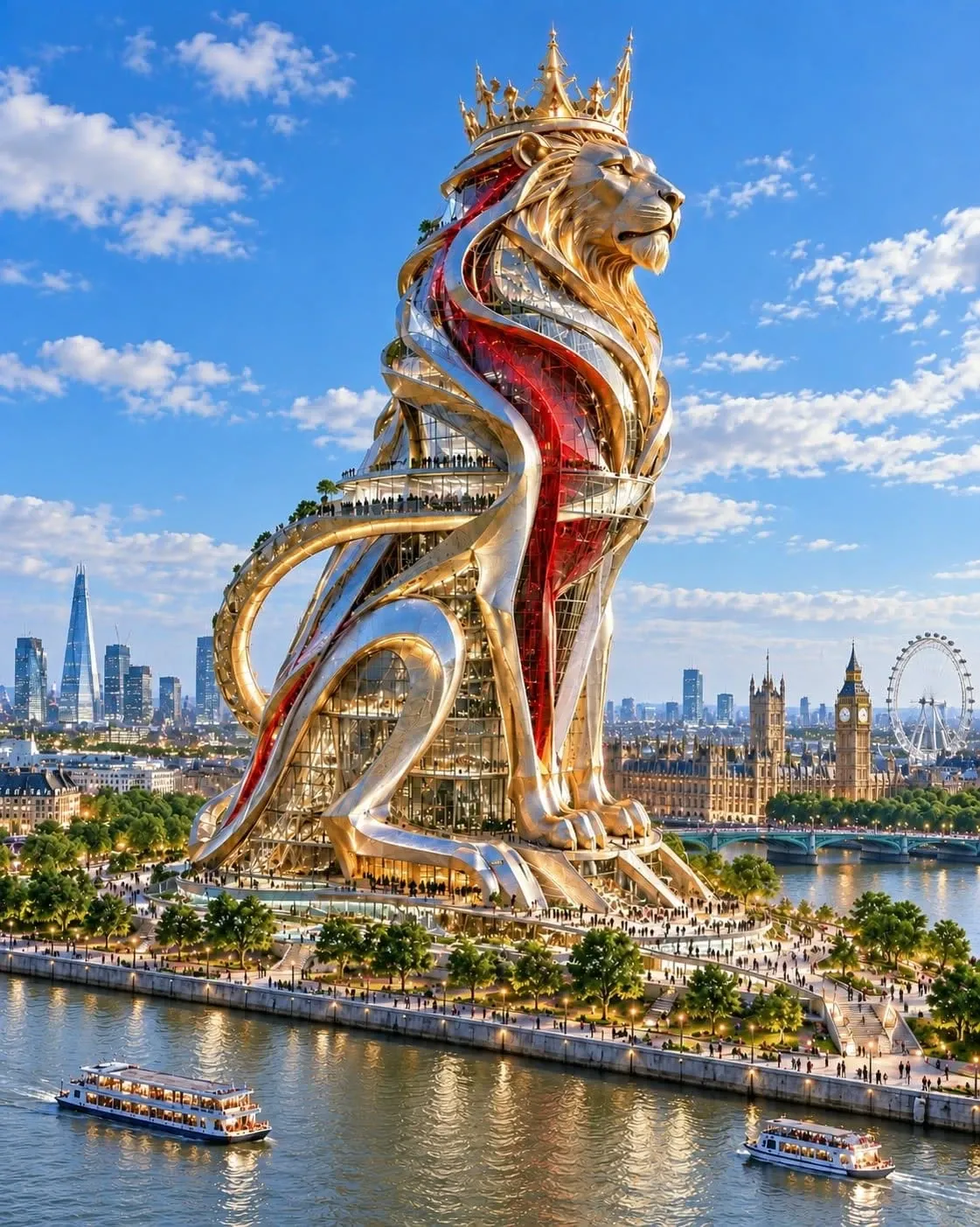 The Lion of England: A crowned golden guardian on the Thames